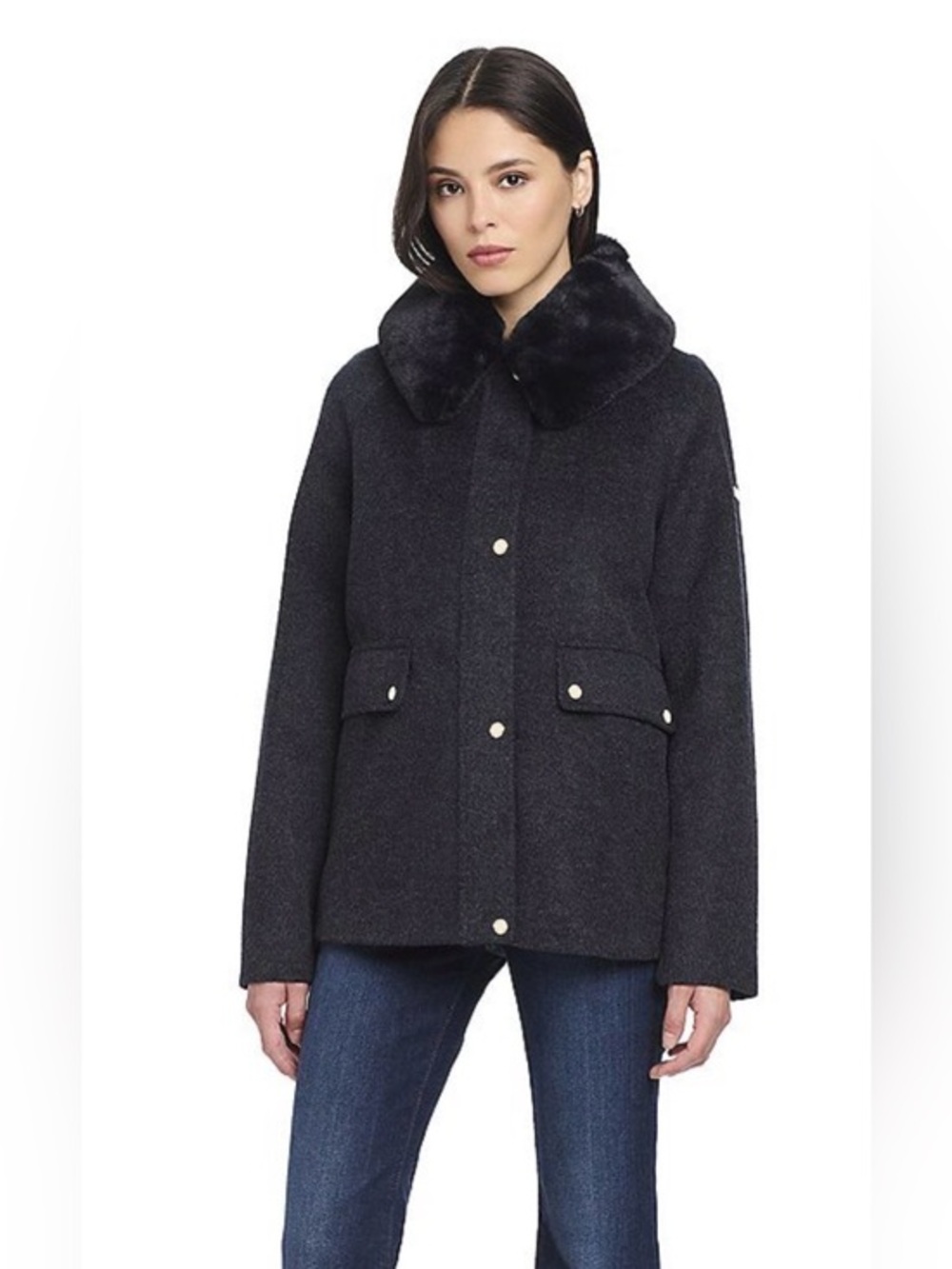 NEW…Draper James RSVP Faux-Fur Collar Houndstooth Jacket